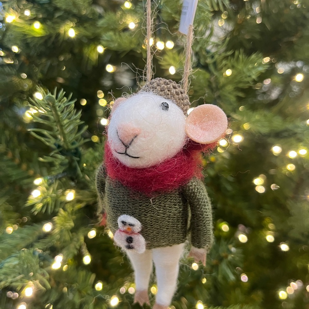 Festive Mouse Ornament with Red Scarf